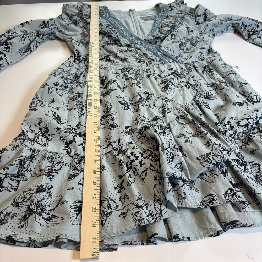 Anthropologie ruffle floral mini wrap dress large blue *missing belt - Picture 15 of 16